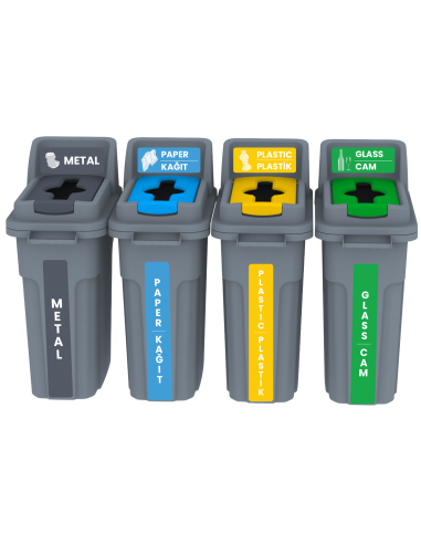 UTP402 RECYCLING BIN SET WITH LOCKABLE LID - 4x70 LT