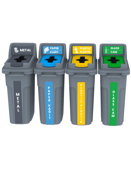 UTP402 RECYCLING BIN SET WITH LOCKABLE LID - 4x70 LT